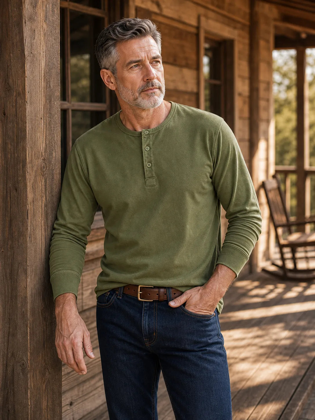 The Classic Henley Shirt in Army Green