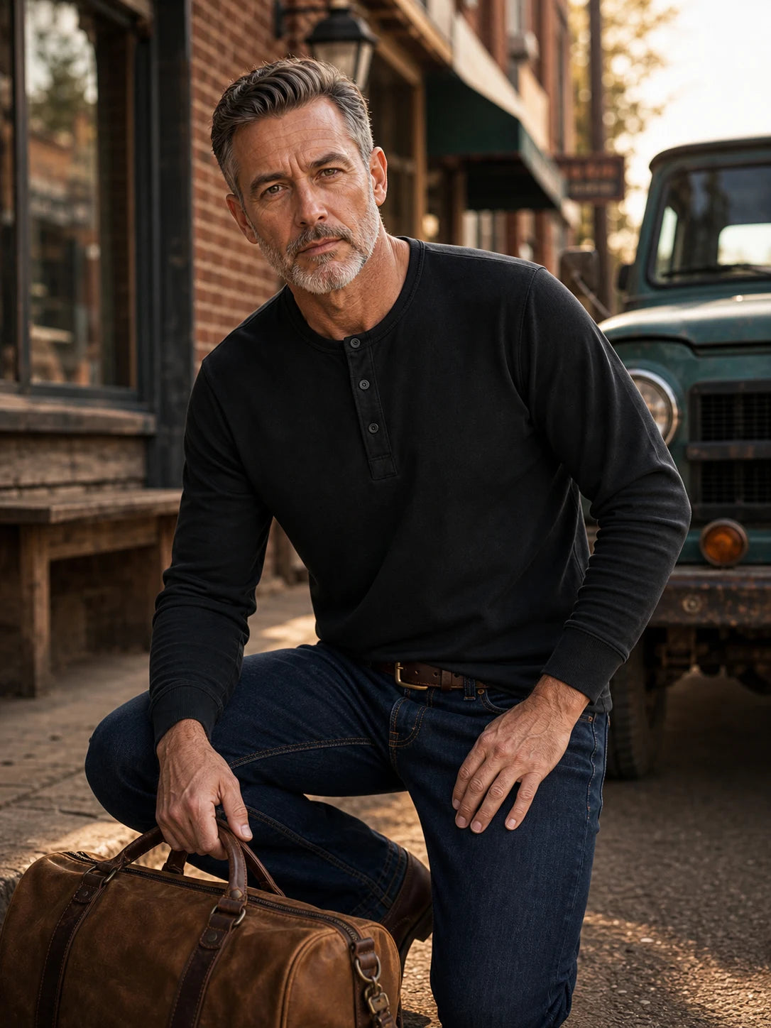 The Classic Henley Shirt in Clean Black