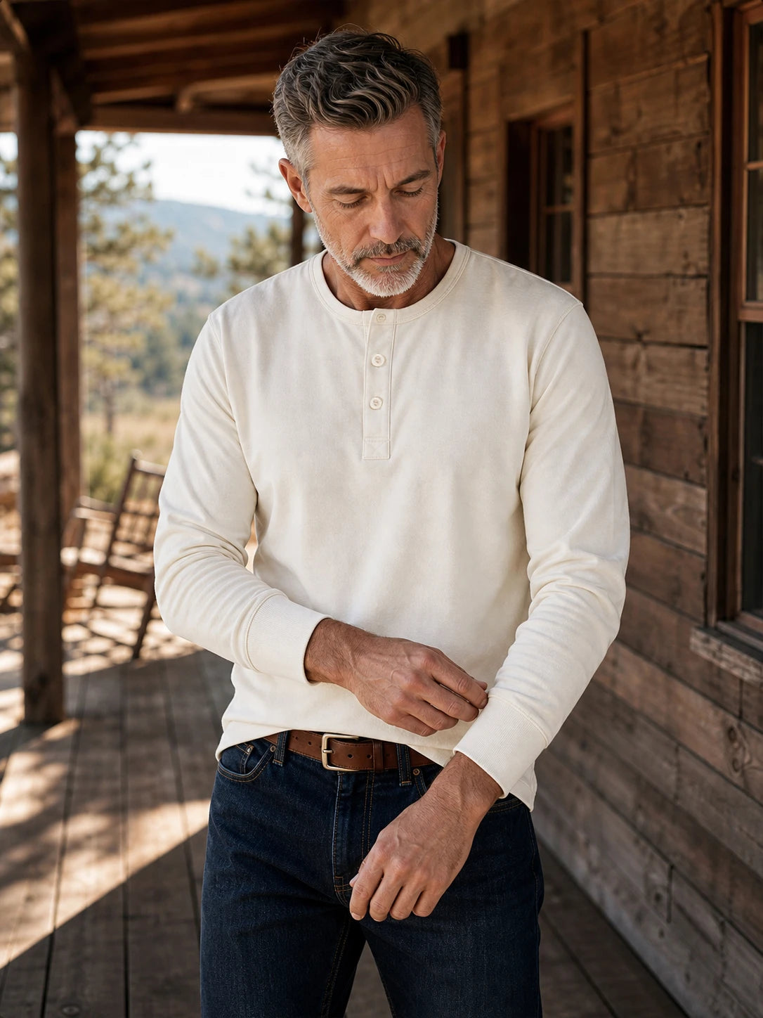 The Classic Henley Shirt in Cream White