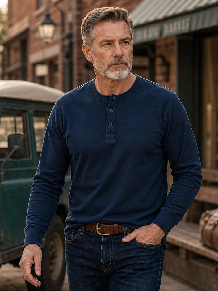 The Classic Henley Shirt in Deep Navy