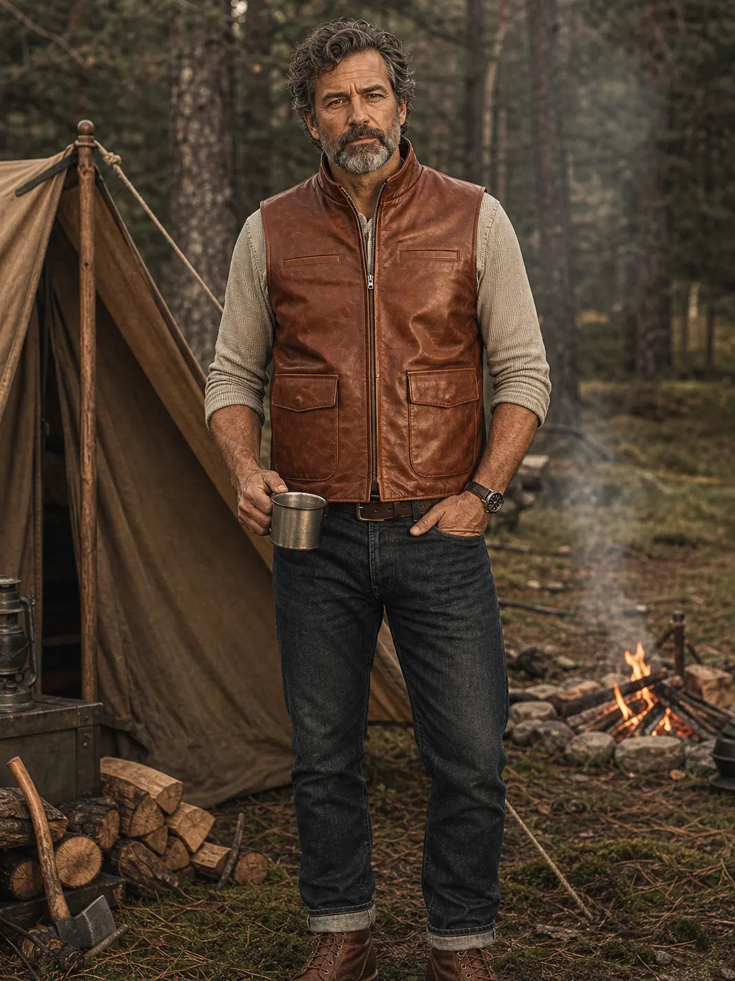 The Traveler Leather Vest in Burnished Brown