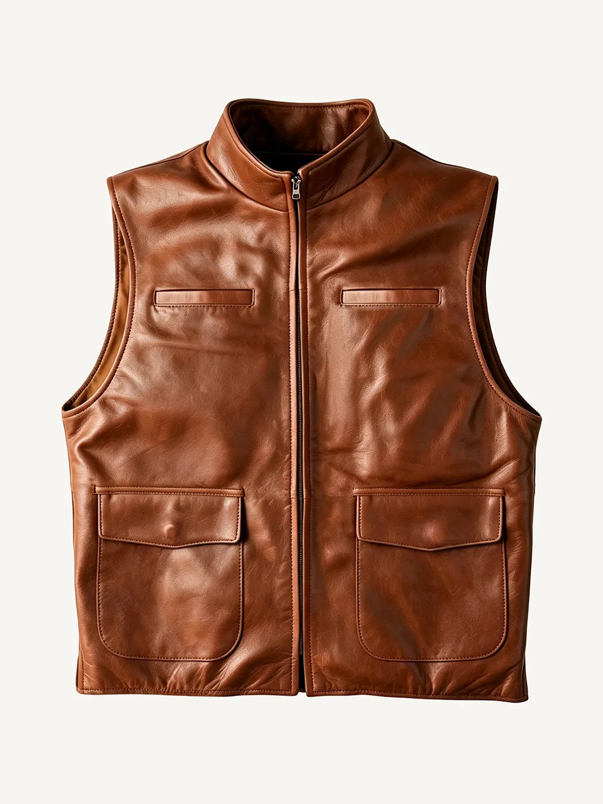 The Traveler Leather Vest in Burnished Brown