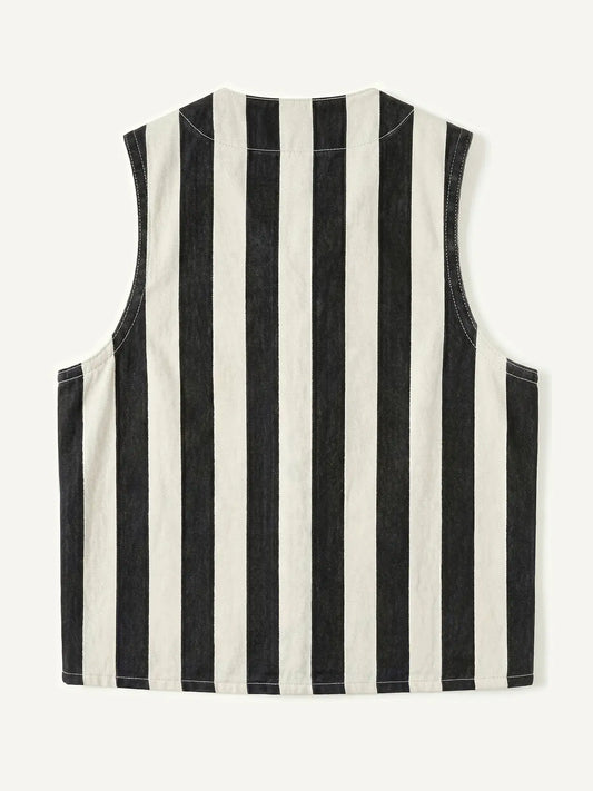 The Cadence Vest in Black / White Stripe
