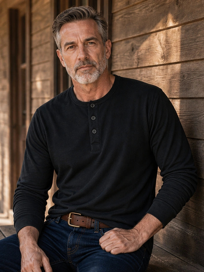 The Classic Henley Shirt in Clean Black