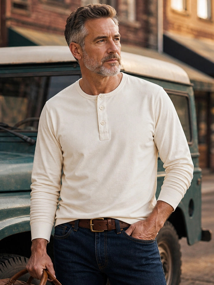The Classic Henley Shirt in Cream White