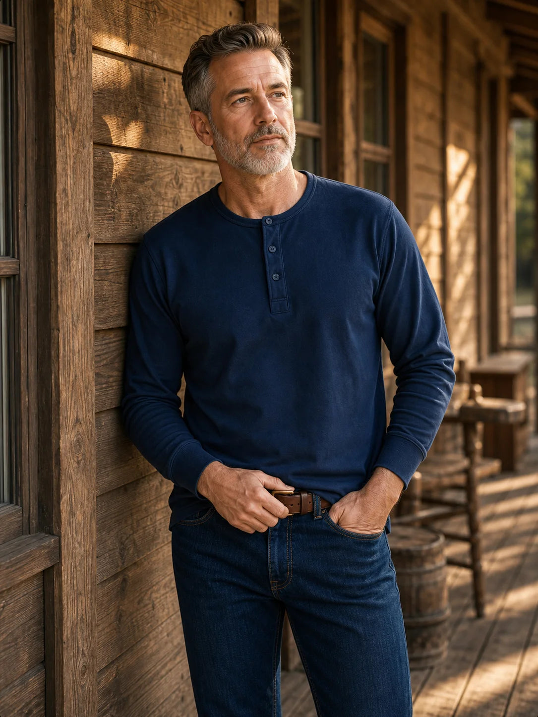 The Classic Henley Shirt in Deep Navy