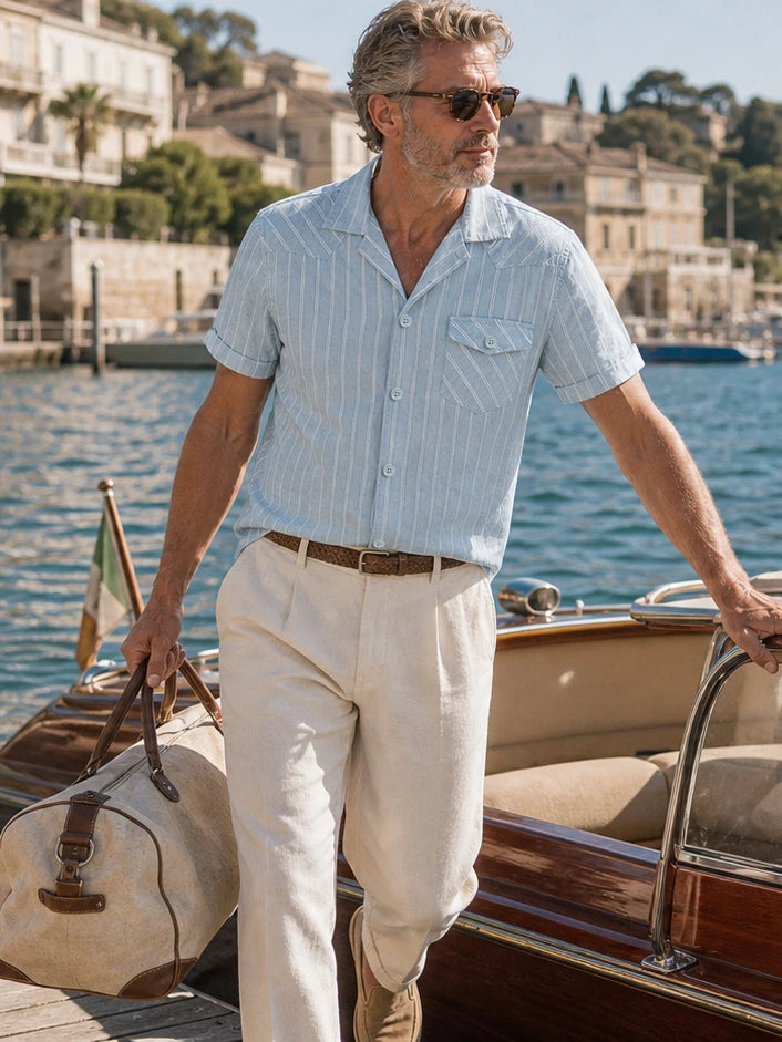 The Rivage Shirt in Light Blue Stripe