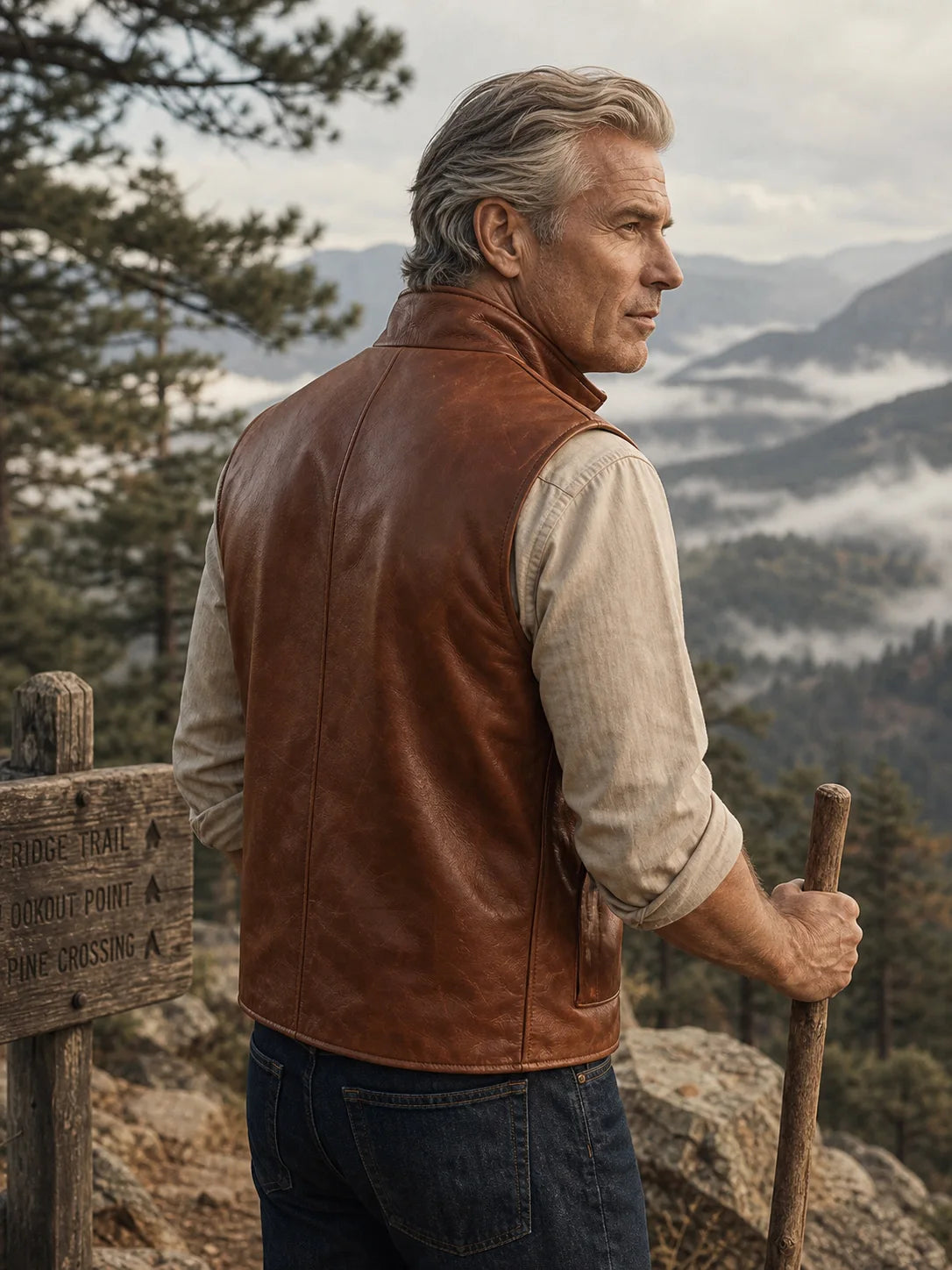 The Traveler Leather Vest in Burnished Brown