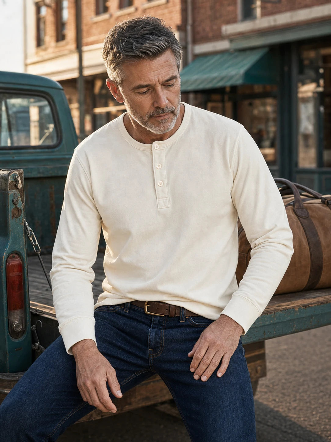 The Classic Henley Shirt in Cream White