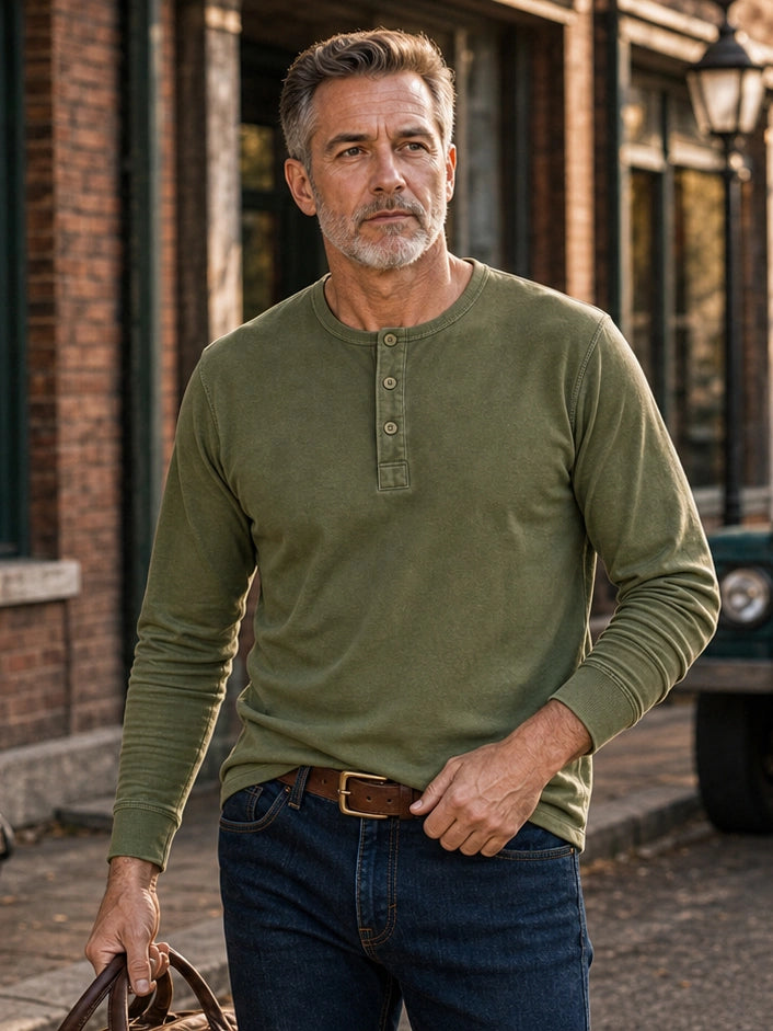 The Classic Henley Shirt in Army Green