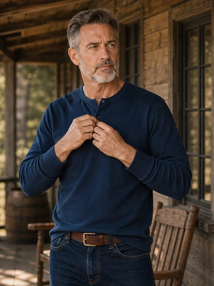 The Classic Henley Shirt in Deep Navy