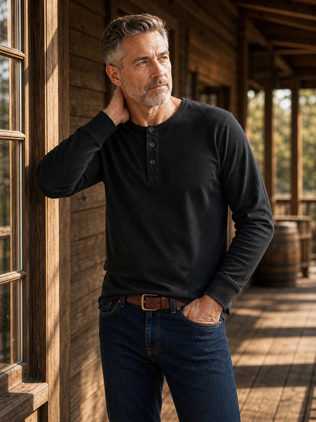 The Classic Henley Shirt in Clean Black