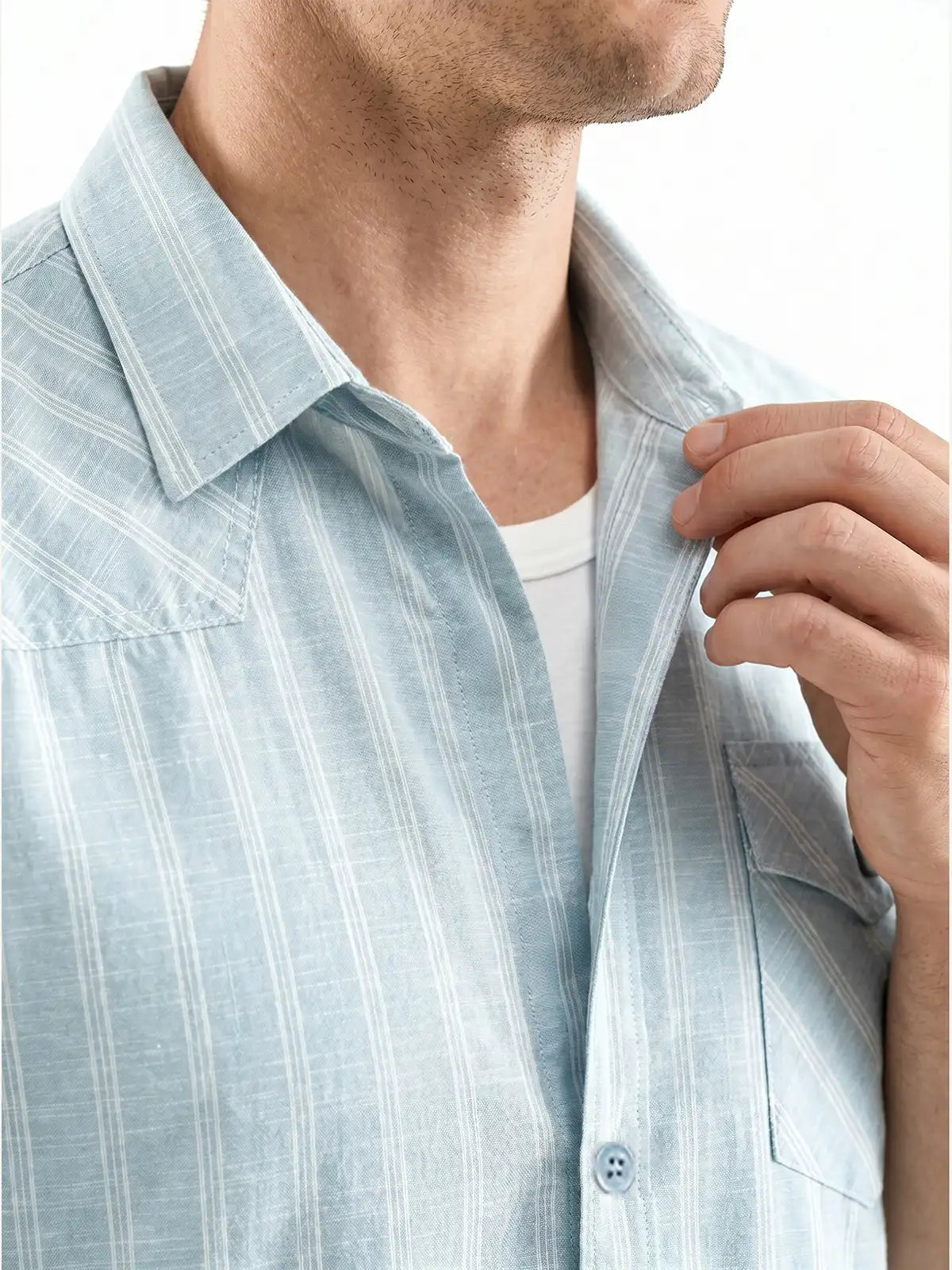 The Rivage Shirt in Light Blue Stripe