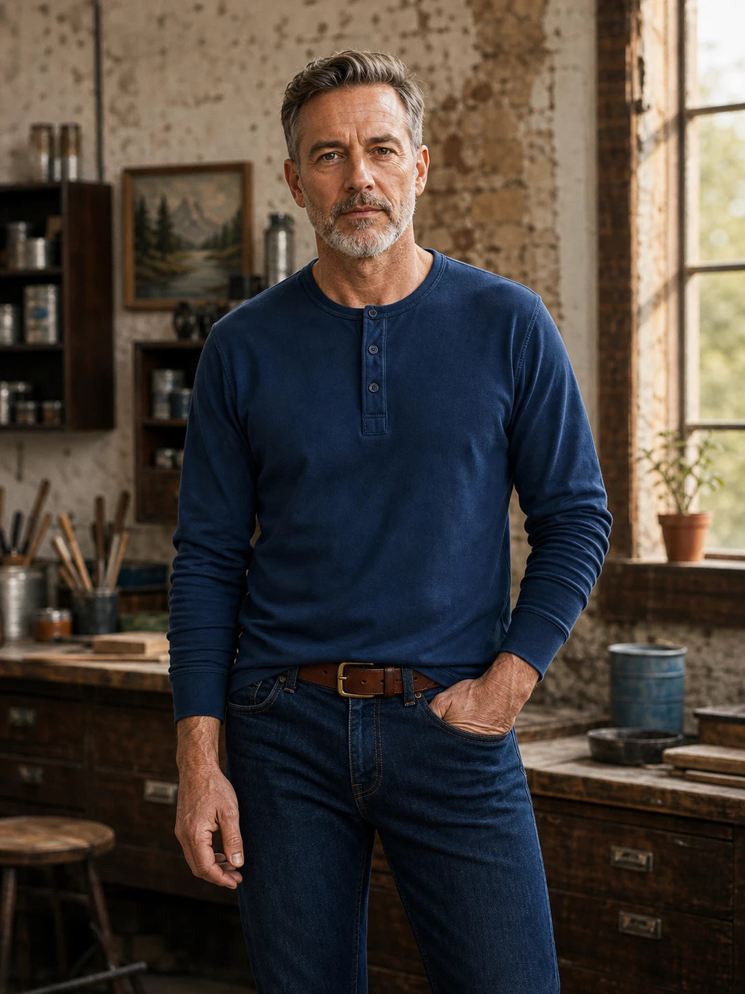 The Classic Henley Shirt in Deep Navy