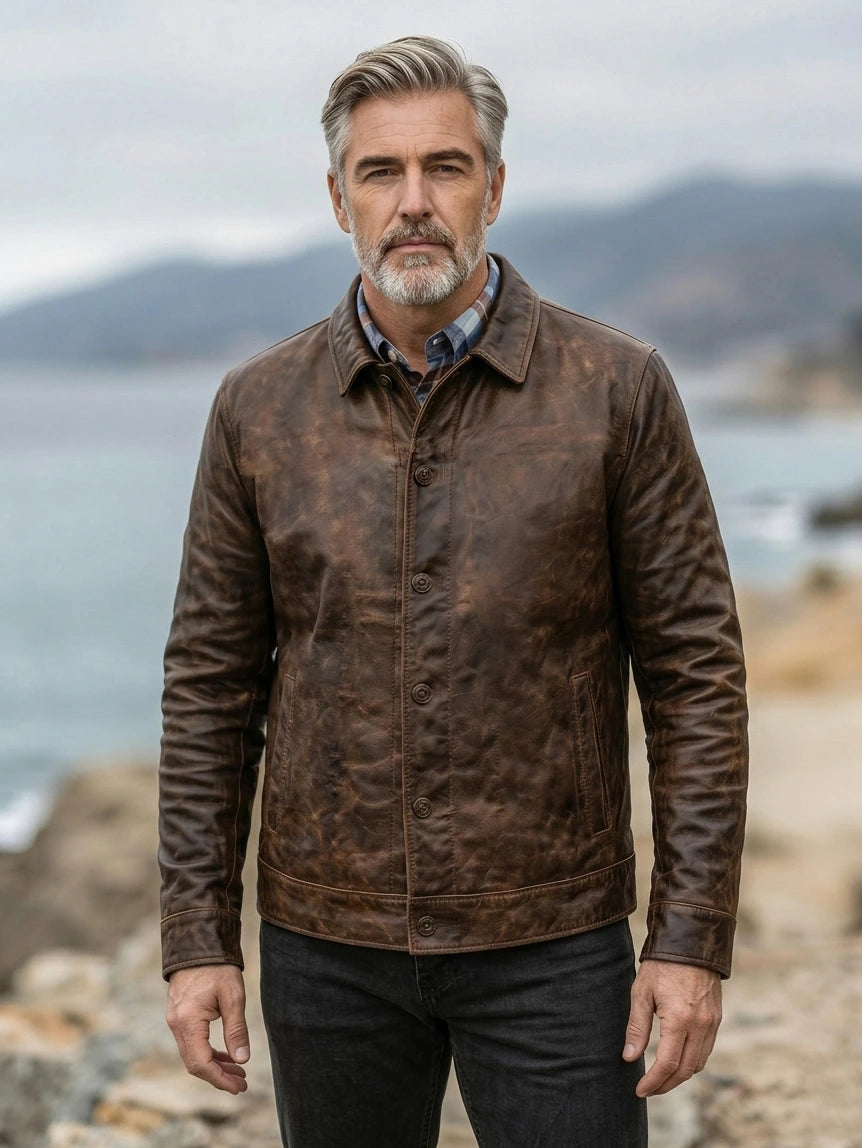 The Explorer Leather Jacket in Saddle Brown