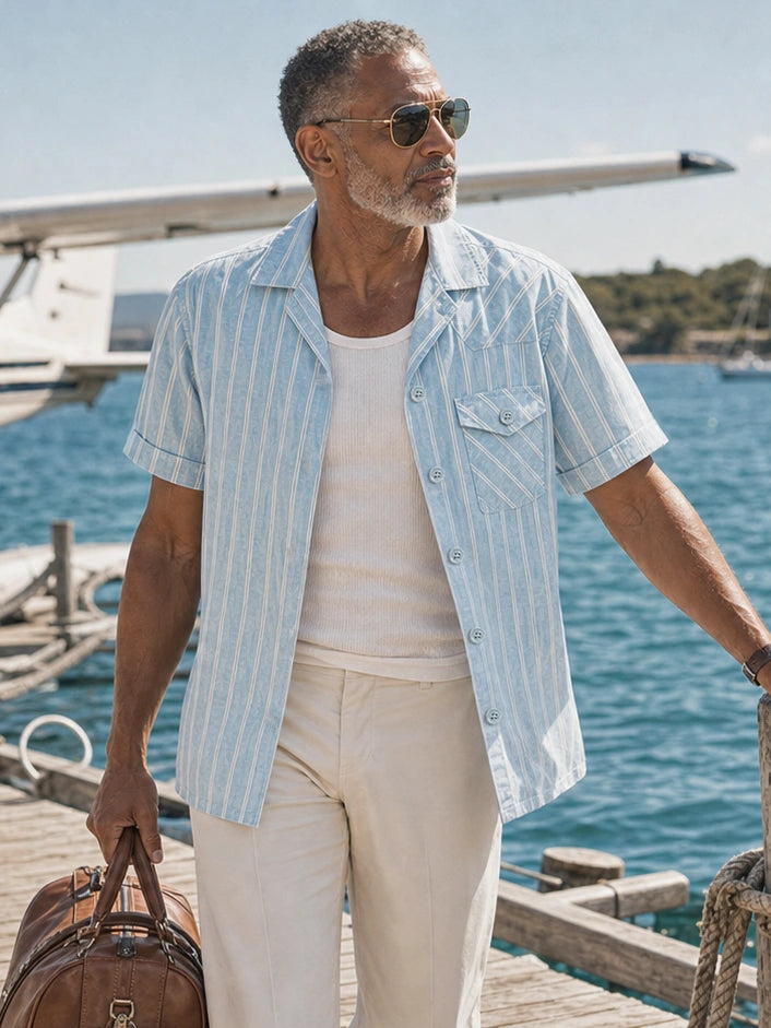 The Rivage Shirt in Light Blue Stripe