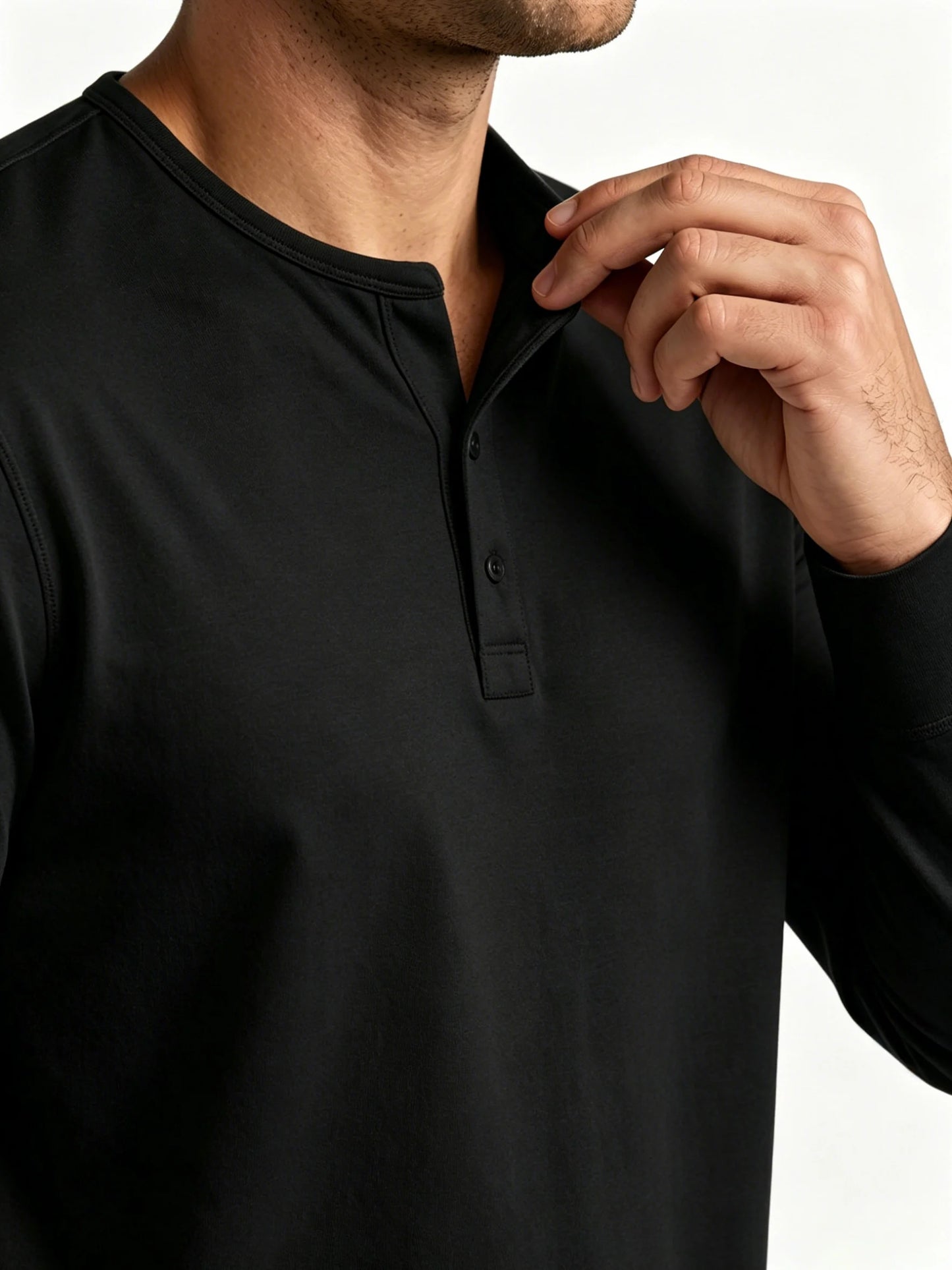 The Classic Henley Shirt in Clean Black