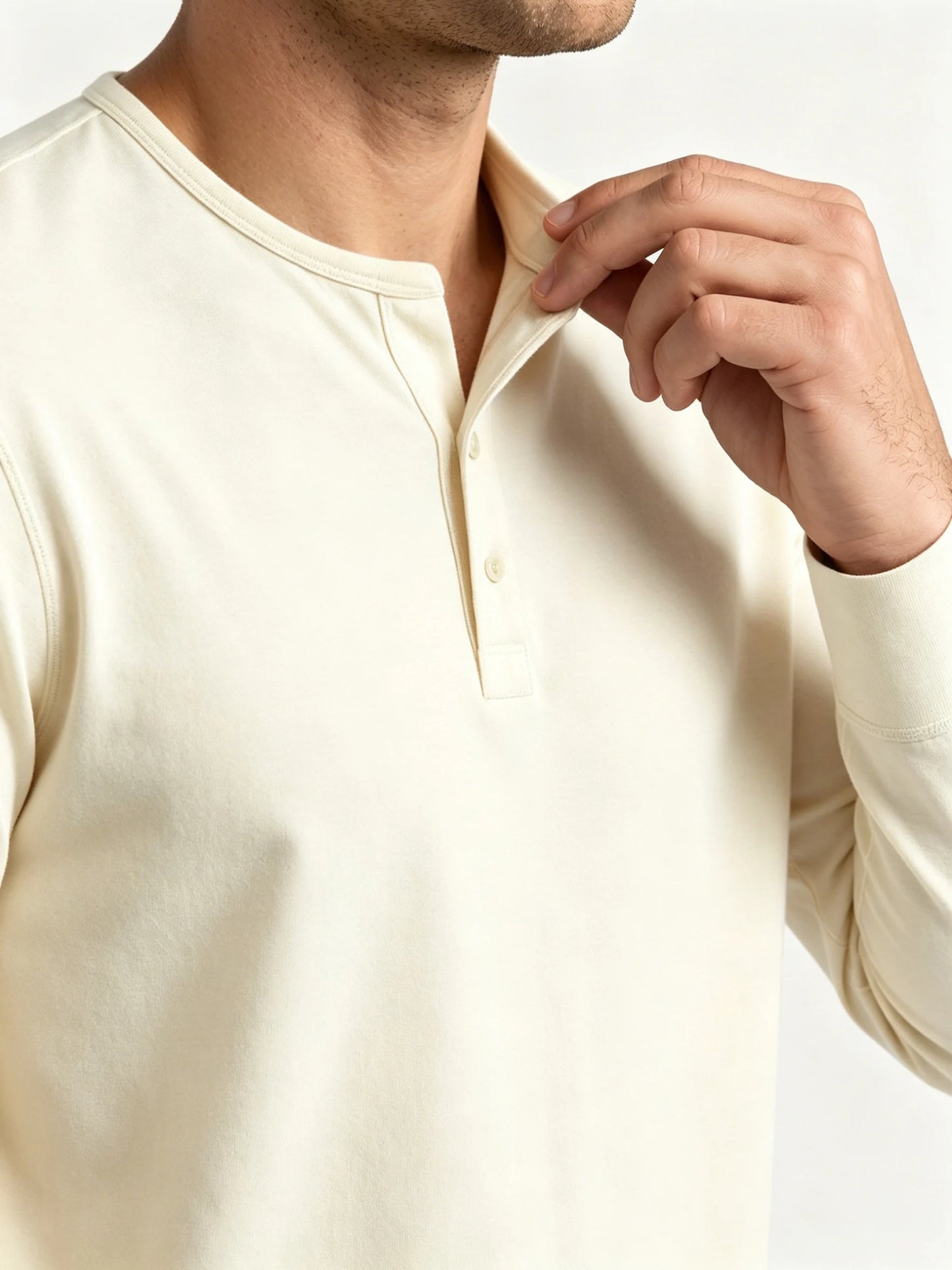 The Classic Henley Shirt in Cream White