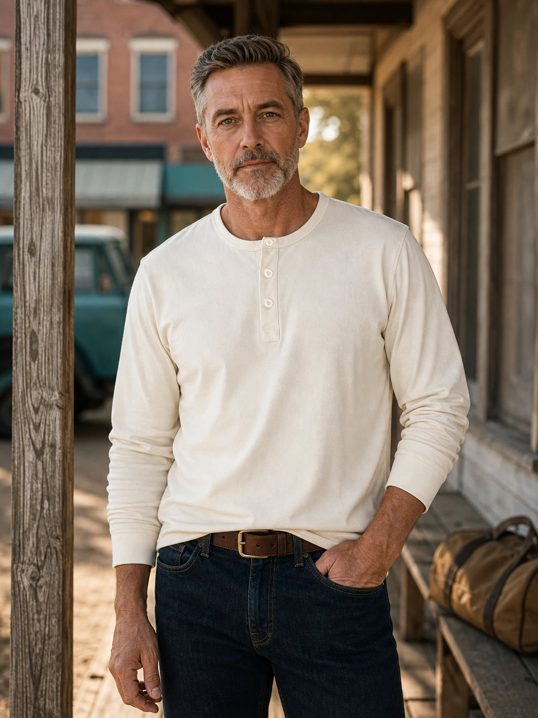The Classic Henley Shirt in Cream White