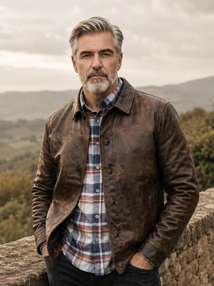 The Explorer Leather Jacket in Saddle Brown