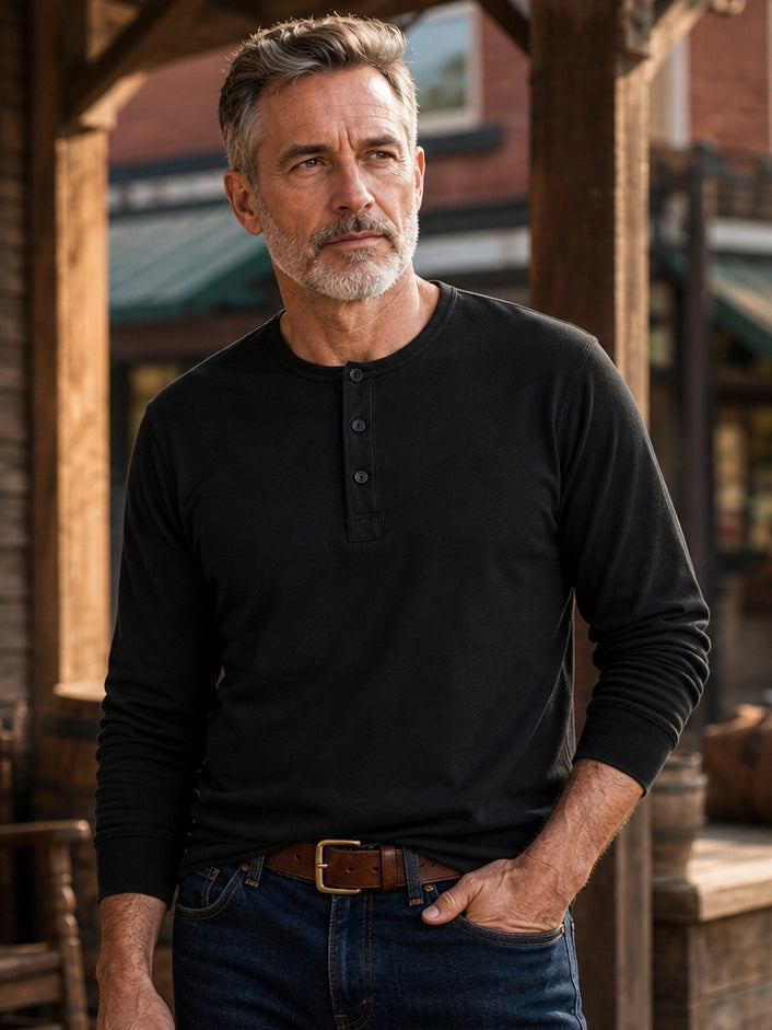 The Classic Henley Shirt in Clean Black