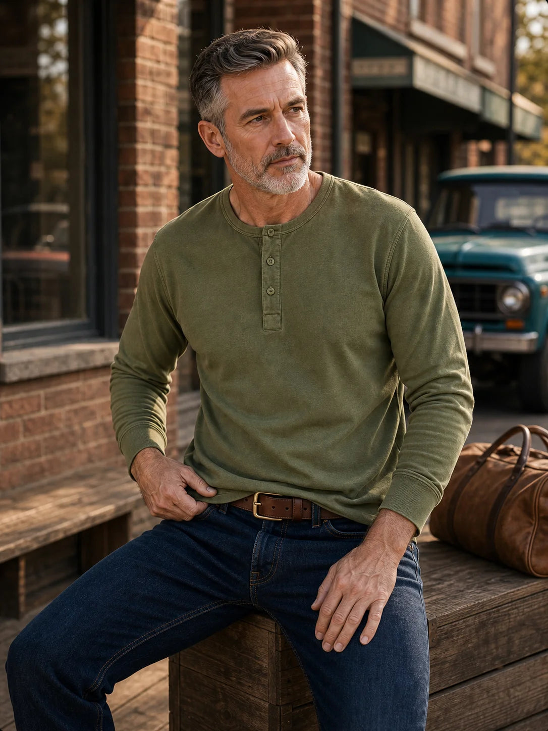 The Classic Henley Shirt in Army Green