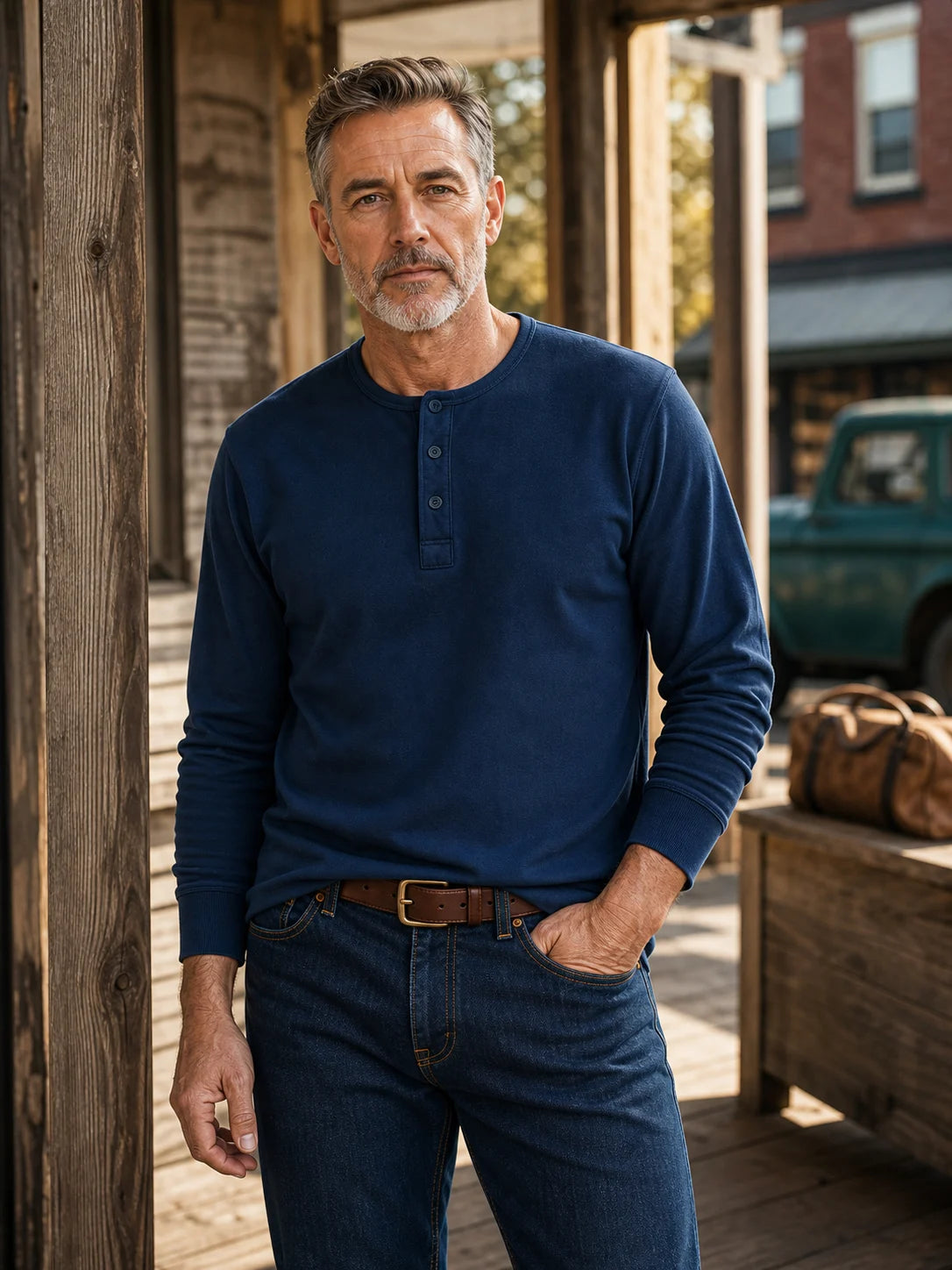 The Classic Henley Shirt in Deep Navy