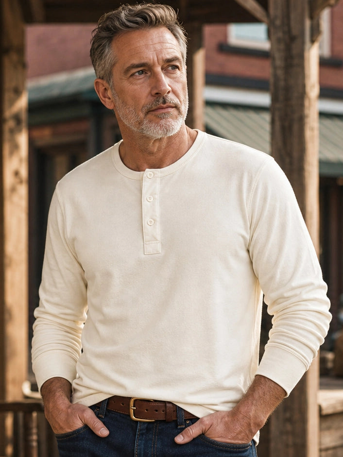 The Classic Henley Shirt in Cream White