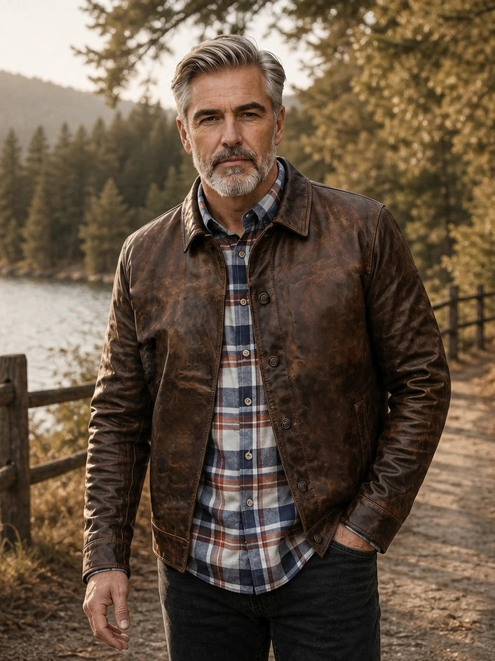 The Explorer Leather Jacket in Saddle Brown