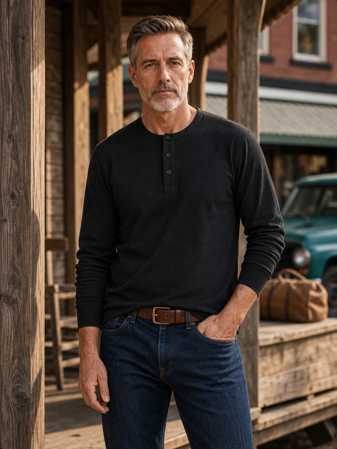 The Classic Henley Shirt in Clean Black