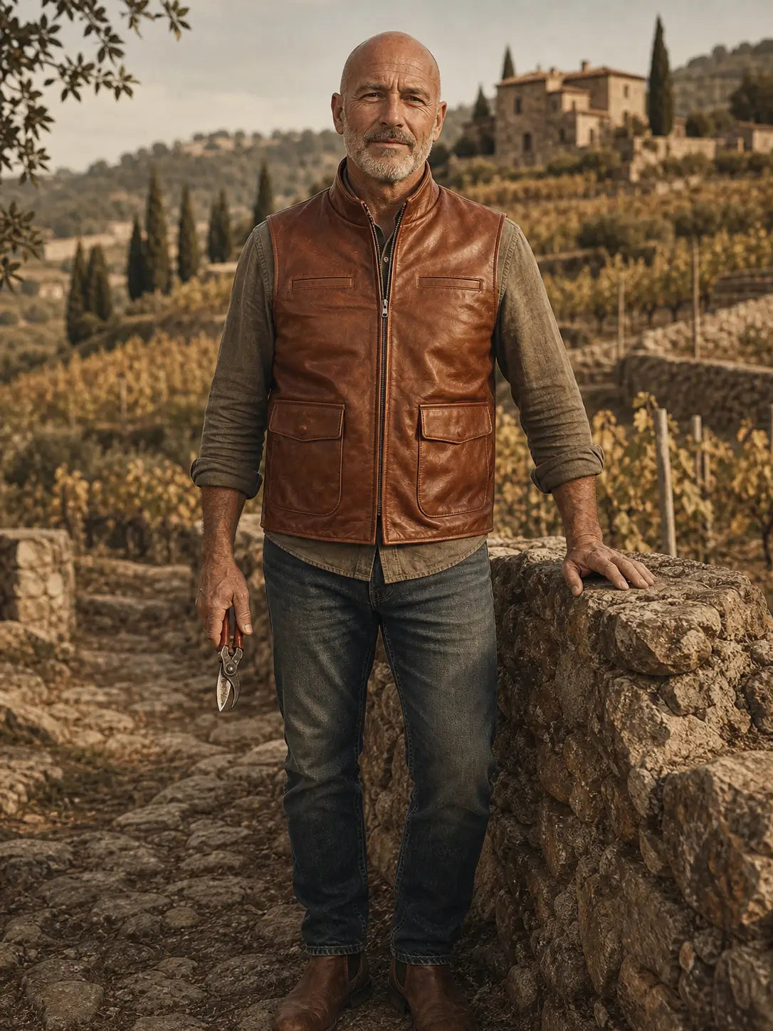 The Traveler Leather Vest in Burnished Brown