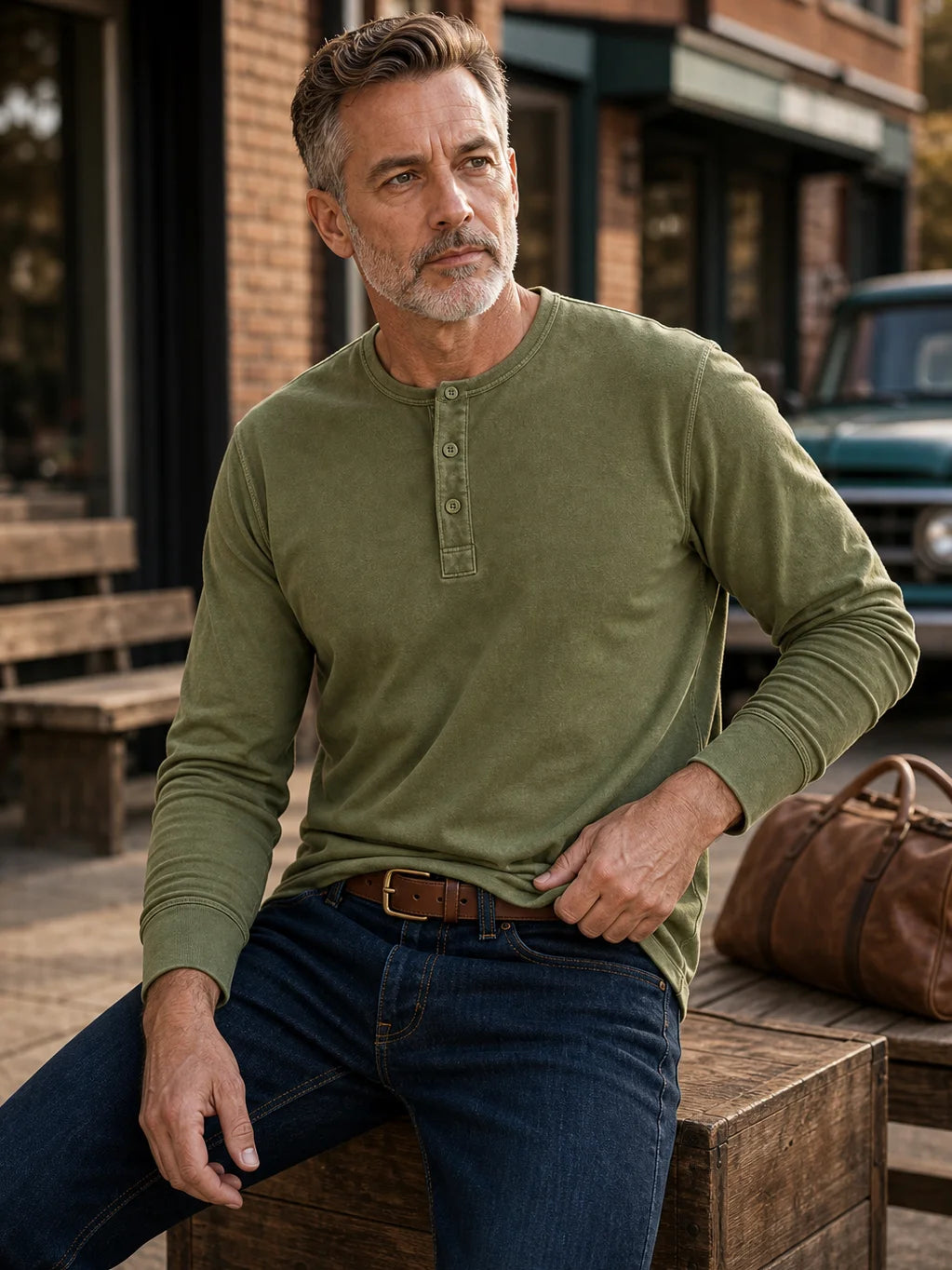 The Classic Henley Shirt in Army Green