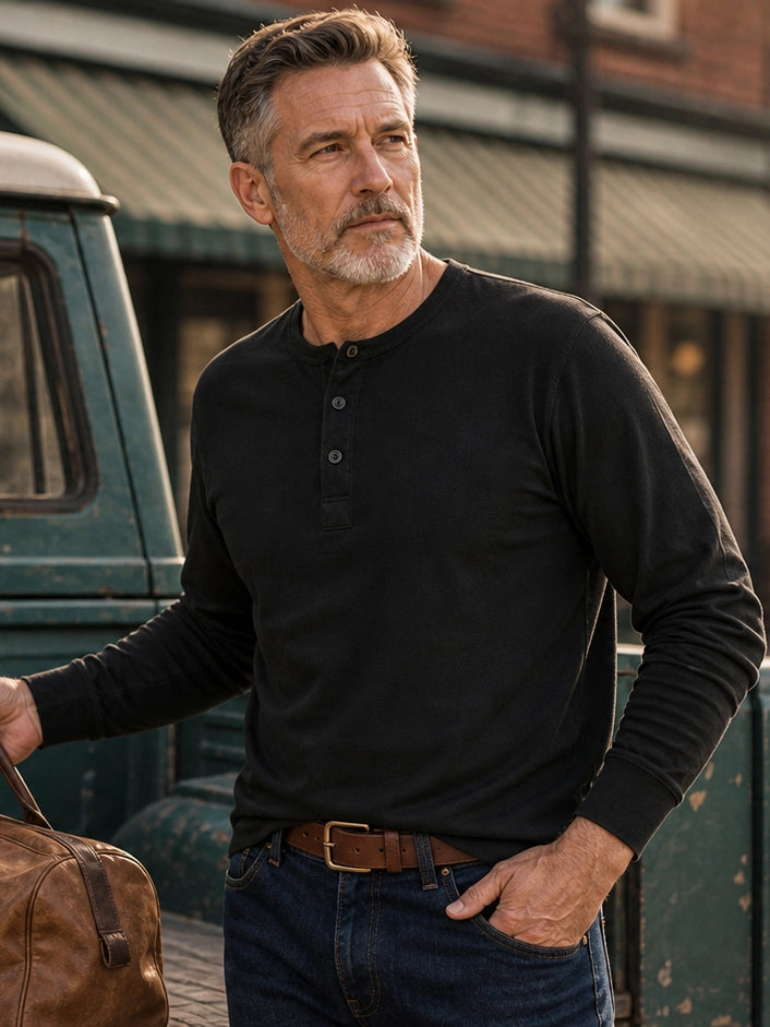 The Classic Henley Shirt in Clean Black