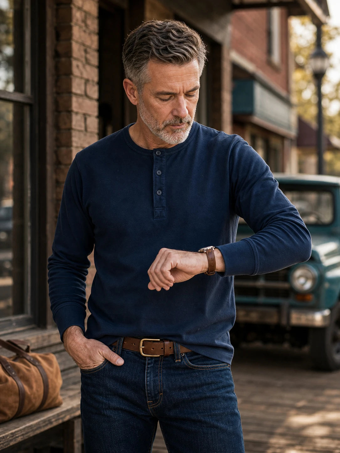 The Classic Henley Shirt in Deep Navy