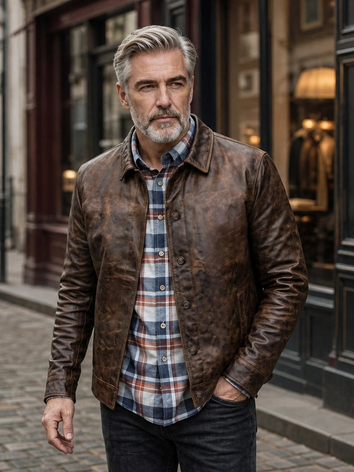 The Explorer Leather Jacket in Saddle Brown