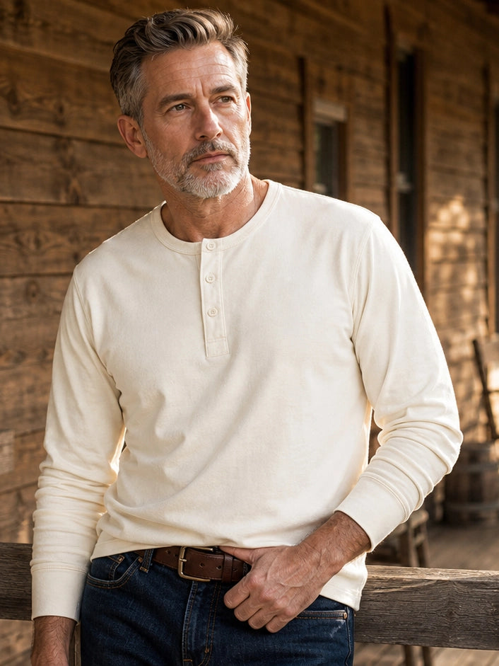 The Classic Henley Shirt in Cream White