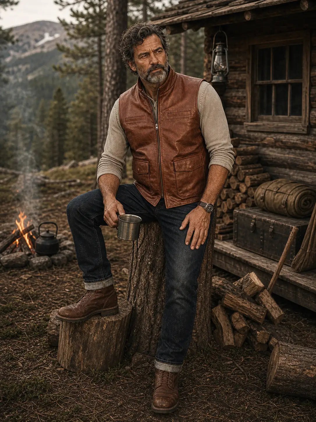 The Traveler Leather Vest in Burnished Brown